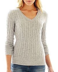 jcpenney Jcp Wool Blend Cable Knit V Neck Sweater