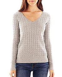 jcpenney Jcptm V Neck Cable Knit Sweater Talls