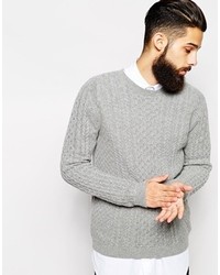 Asos Lambswool Rich Cable Sweater Light Gray