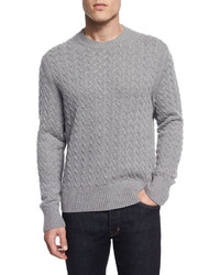 Tom Ford Melange Cable Knit Cashmere Blend Sweater Light Gray