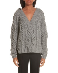 Partow Melange Cable Knit Hooded Sweater