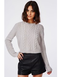 Missguided Cropped Cable Knit Oversized Slouch Sweater Grey
