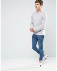 Asos Mohair Mix Cable Sweater In Gray