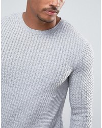 Asos Muscle Fit Lightweight Cable Sweater In Gray