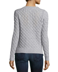 Neiman Marcus Open Stitch Cable Knit Sweater Mist Gray