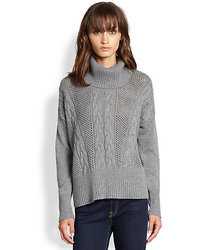 Design History Open Weave Paneled Cable Knit Turtleneck Sweater