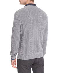 Ermenegildo Zegna Pure Cashmere Modern Cable Knit Sweater Gray