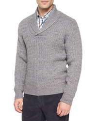 Peter Millar Shawl Collar Cable Knit Pullover Sweater Charcoal