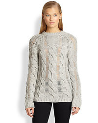 Carven Shred Paneled Cable Knit Wool Sweater