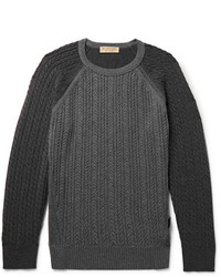 Burberry Slim Fit Two Tone Cable Knit Cashmere Sweater