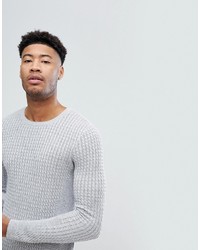Asos Tall Lightweight Muscle Fit Cable Knit Sweater In Gray