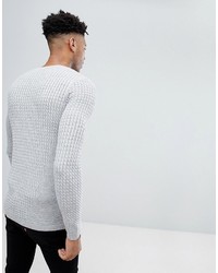 Asos Tall Lightweight Muscle Fit Cable Knit Sweater In Gray