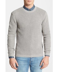 Topman Waffle Knit Crewneck Sweater Light Grey Medium