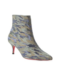 Grey Camouflage Leather Ankle Boots