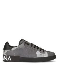 Grey Camouflage Leather Low Top Sneakers