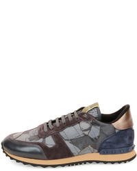 Valentino Camo Butterfly Print Leather Sneaker Gray