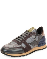 Valentino Camo Butterfly Print Leather Sneaker Gray