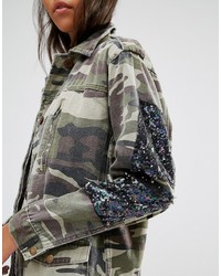 Glamorous Camo Jacket With Sequin Patches
