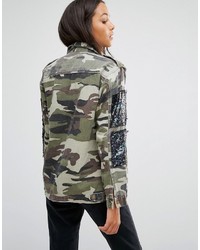 Glamorous Camo Jacket With Sequin Patches
