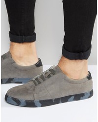 Asos Sneakers In Gray With Concealed Laces And Camo Sole