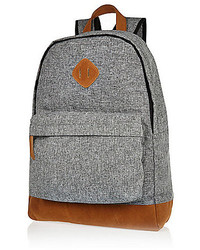 River Island Grey Texturised Print Canvas Backpack
