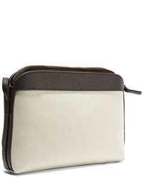 The Row Textured Leather Trimmed Canvas Shoulder Bag Light Gray