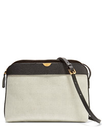 The Row Textured Leather Trimmed Canvas Shoulder Bag Light Gray