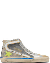 Golden Goose Gray Tan Slide High Top Sneakers