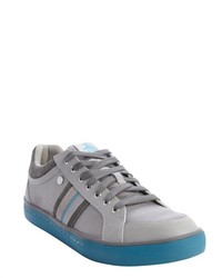 Original Penguin Grey And Blue Leather And Canvas Lace Up Sneakers