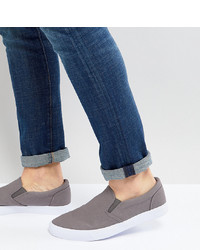 ASOS DESIGN Wide Fit Slip On Trainers In Grey Canvas