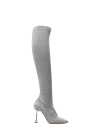 Grey Canvas Over The Knee Boots