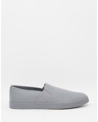 Asos Brand Slip On Sneakers In Gray Canvas With Elastic Strap