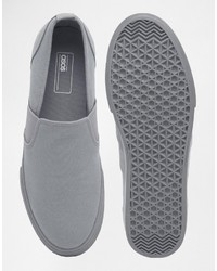 Asos Brand Slip On Sneakers In Gray Canvas With Elastic Strap