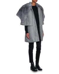 Moncler Darla Shearling Collared Wool Blend Coat