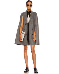 Valentino Mid Length Cape Sleeve Wool Blend Coat In Grey Melange