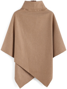 Turtleneck Woolen Asymmetrical Cape Khaki Coat, $32 | Romwe