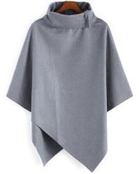 Turtleneck Woolen Asymmetrical Cape Khaki Coat