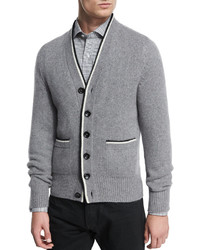 Tom Ford Cashmere Varsity Button Down Cardigan Light Gray