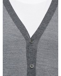 Canali Contrast Sleeve Diagonal Stripe Wool Cardigan