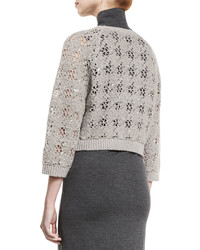 Brunello Cucinelli Cropped Paillette Crochet Cardigan Elephant