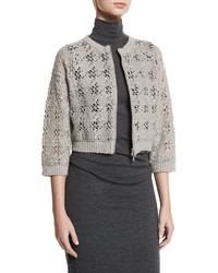 Brunello Cucinelli Cropped Paillette Crochet Cardigan Elephant