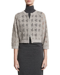 Brunello Cucinelli Cropped Paillette Crochet Cardigan Elephant