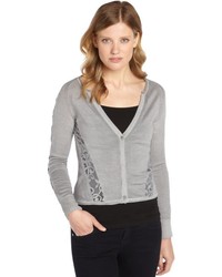 Nanette Lepore Grey Wool Patio Lace Accent Long Sleeve Cardigan