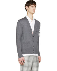 Thom Browne Grey Wool Signature Stripes Cardigan