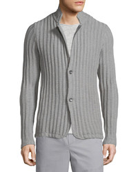 Vince Ribbed Button Down Cardigan Steel