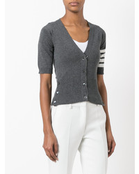 Thom Browne Short Sleeve V Neck Cardigan With 4 Bar In Cashmere