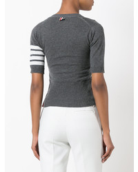 Thom Browne Short Sleeve V Neck Cardigan With 4 Bar In Cashmere