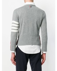 Thom Browne Short V Neck Cardigan With 4 Bar Stripe In Light Grey Cashmere
