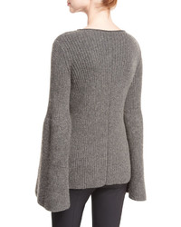 The Row Atilia Ribbed Bell Sleeve Sweater Dark Gray Melange