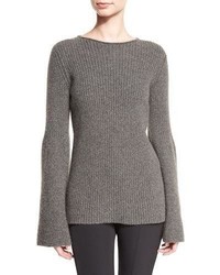 The Row Atilia Ribbed Bell Sleeve Sweater Dark Gray Melange